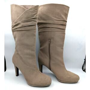 Mootsies Tootsies Suede Knee-High Heels – 3.5" Heel - Y2K Minimalist, Taupe, 10M